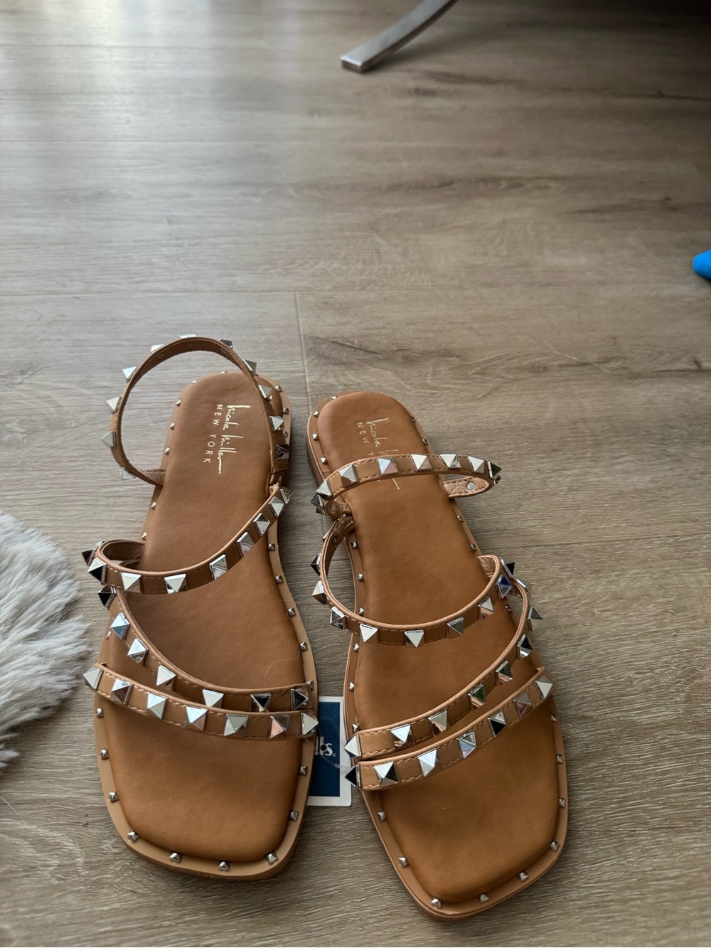 Nicole Miller Tan Studded Strappy Sandals